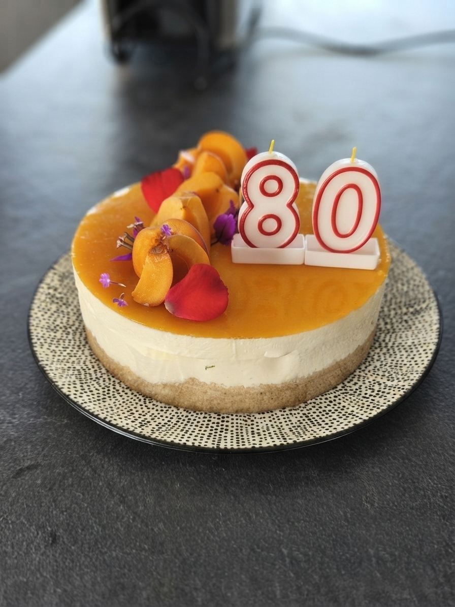 Celebration cheesecake with orange glaze