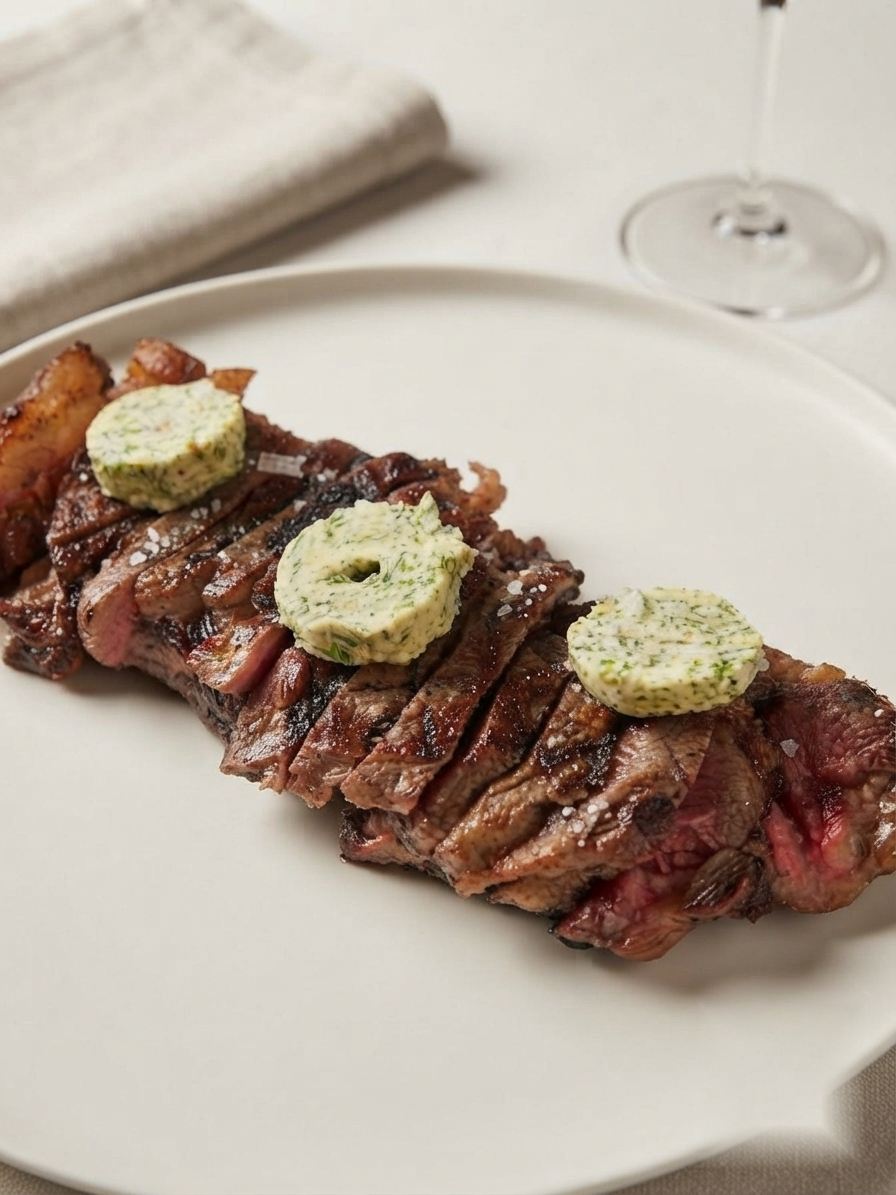 Grilled picanha with herb butter